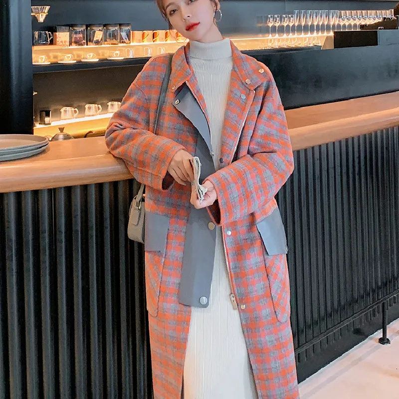 New Korean Fashion Loose Vintage Temperament Woolen Overcoat Orange Plaid Long Coat Jacket Female Autumn Winter Windbreaker 2021
New Korean Fashion Loose Vintage Temperament Woolen Overcoat Orange Plaid Long Coat Jacket Female Autumn Winter Windbreaker 2021