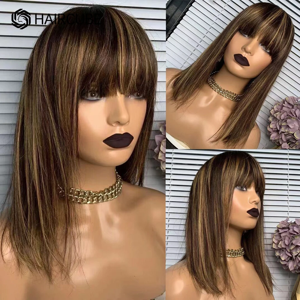 Wigs Human Hair Cameral Brown Highlight Shoulder Long Lace Front Wig with Bang Ombre Straight Bob Cut Wigs for Women American
Wigs Human Hair Cameral Brown Highlight Shoulder Long Lace Front Wig with Bang Ombre Straight Bob Cut Wigs for Women American