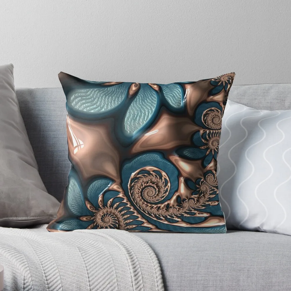 

Teal and Chocolate Swirl - Blue Brown Fractal Spirals Throw Pillow Decorative Cushions For Living Room Pillowcases Sofa Cover