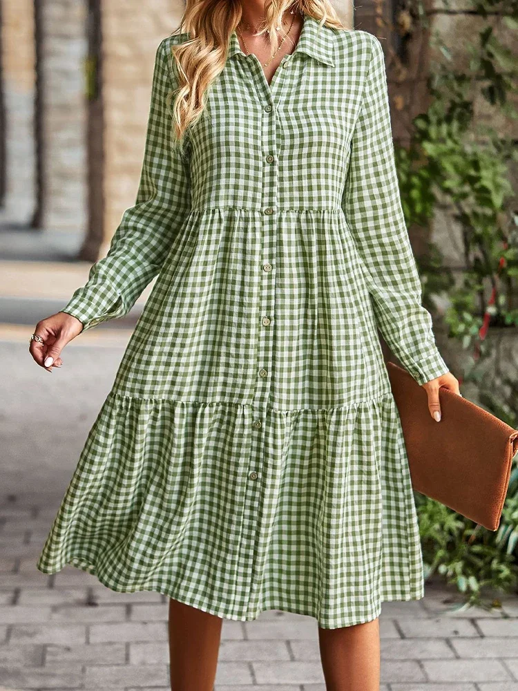 Casual Plaid Shirt Dress Women Spring Autumn Long Sleeve Single Breasted Midi Dresses Female Loose Beach Holiday Dress Vestidos
Casual Plaid Shirt Dress Women Spring Autumn Long Sleeve Single Breasted Midi Dresses Female Loose Beach Holiday Dress Vestidos