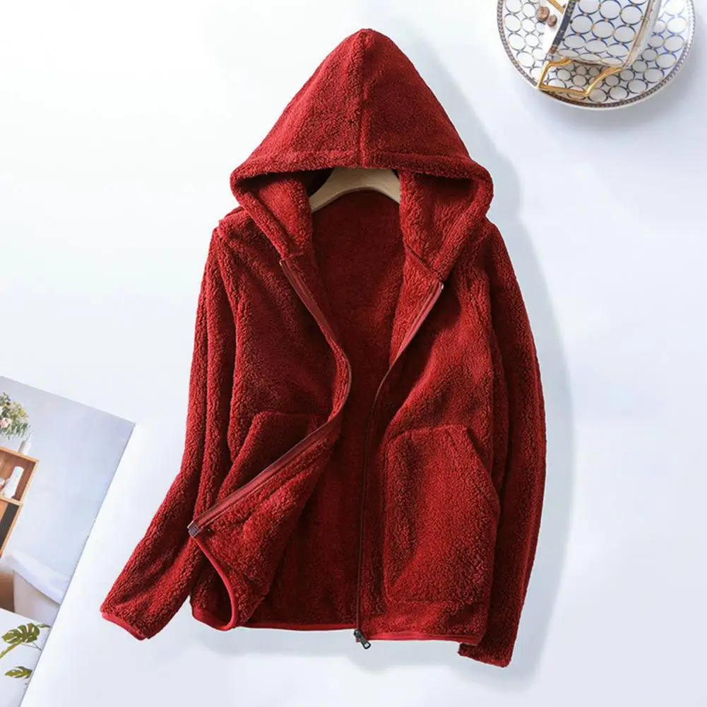 

Hoodies Autumn Warm Polar Fleece Jacket Hooded Long Sleeve Zipper Placket Pockets Thickened Sweatshirt Coat Plush Sweatshirt