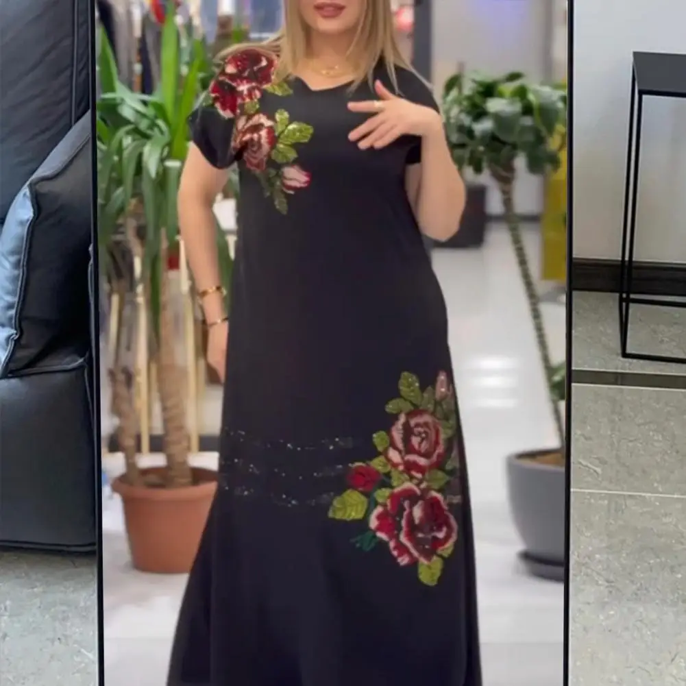 Женское длинное платье-макси с круглым вырезом, коротким рукавом и цветочным принтом
Женское длинное платье-макси с круглым вырезом, коротким рукавом и цветочным принтом