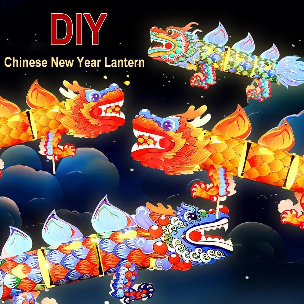 

Бумажный фонарь «сделай сам» для китайского Нового года 2024, картон для традиционного китайского года Дракона, декоративный подарок для праздника Весны