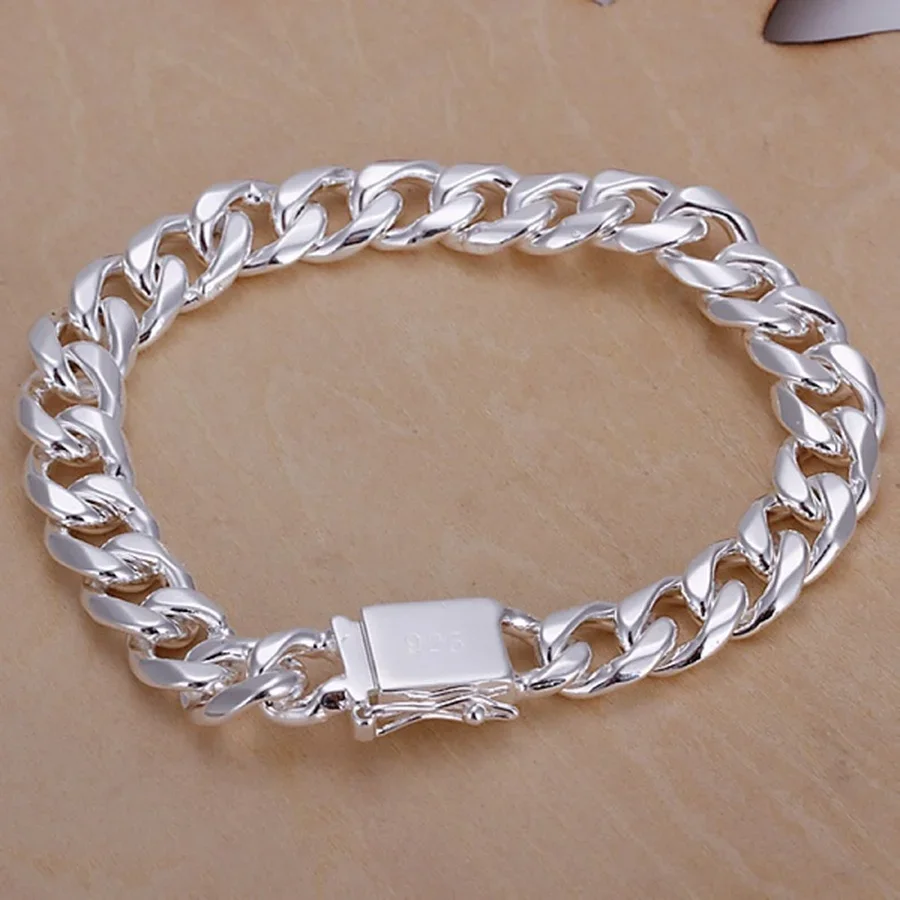 

Noble men design popular fashion Silver color Jewelry High quality Bracelets 10MM solid chain women mens nice wedding