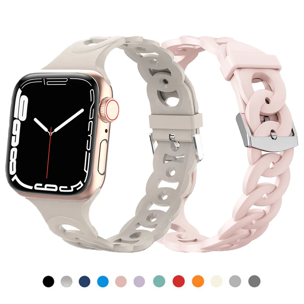 Breathable Silicone Strap for Apple watch band 44mm 40mm 45mm 41mm 42mm 38mm 45 mm Gourmette bracelet iWatch series 7 6 5 4 3 SE
Breathable Silicone Strap for Apple watch band 44mm 40mm 45mm 41mm 42mm 38mm 45 mm Gourmette bracelet iWatch series 7 6 5 4 3 SE