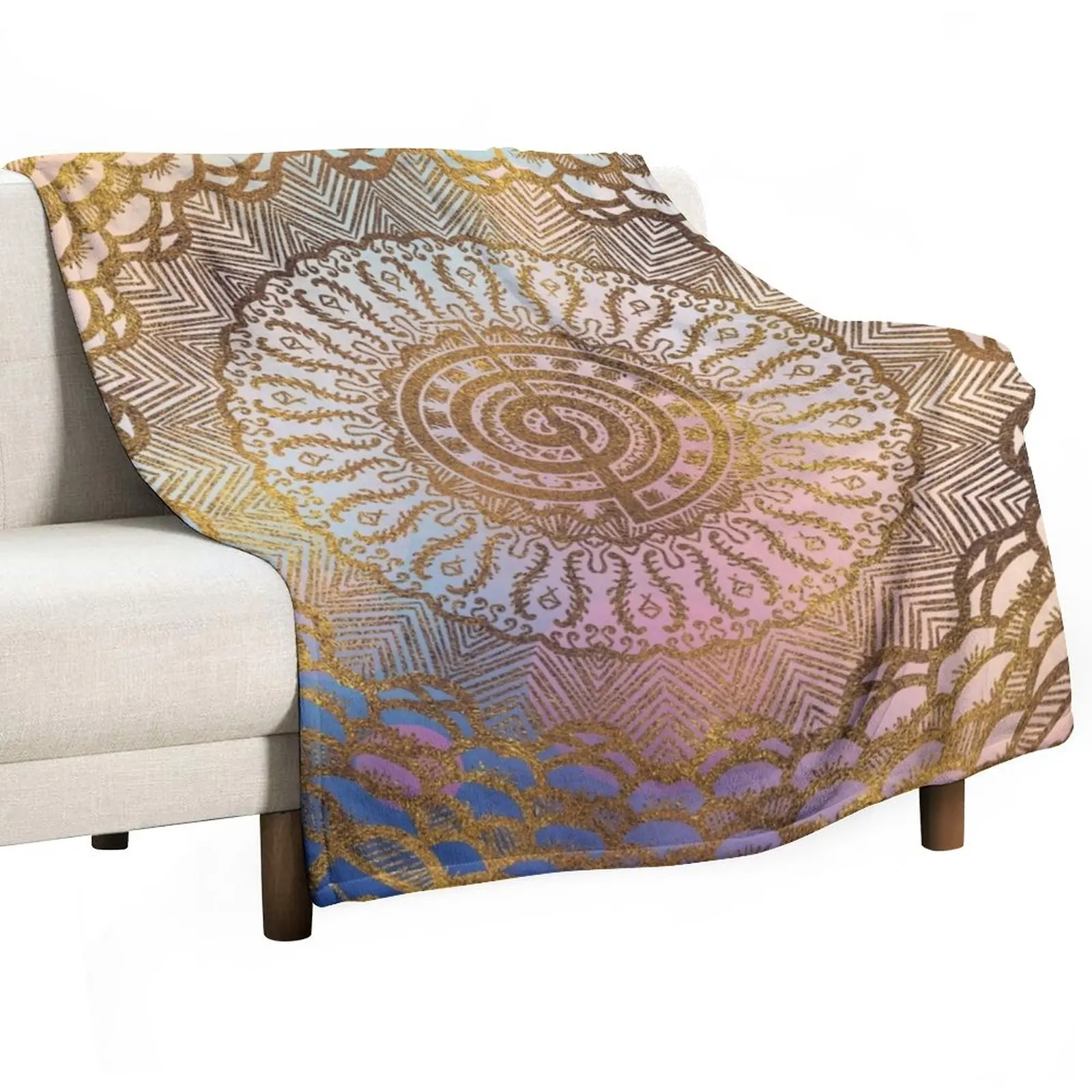

Gentle Pastel and GoldChoku Rei Symbol in Mandala Throw Blanket blankets and throws Decorative Bed Blankets Soft Plaid