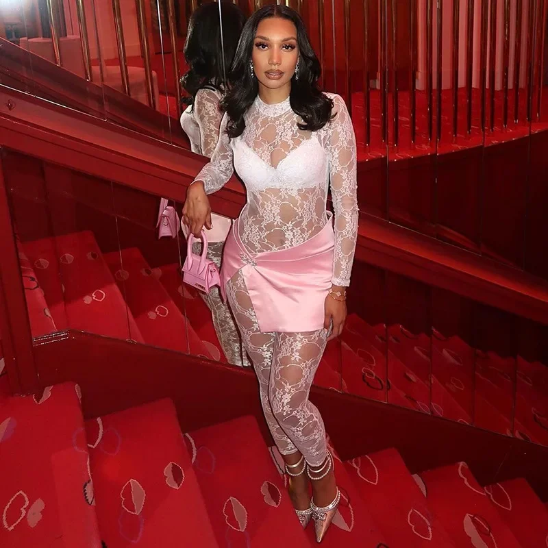 Women Sexy See Through Mesh Lace Jumpsuit Mock Neck Long Sleeve Skinny Clubwear Party Overalls Solid White Lingerie Rompers
Women Sexy See Through Mesh Lace Jumpsuit Mock Neck Long Sleeve Skinny Clubwear Party Overalls Solid White Lingerie Rompers