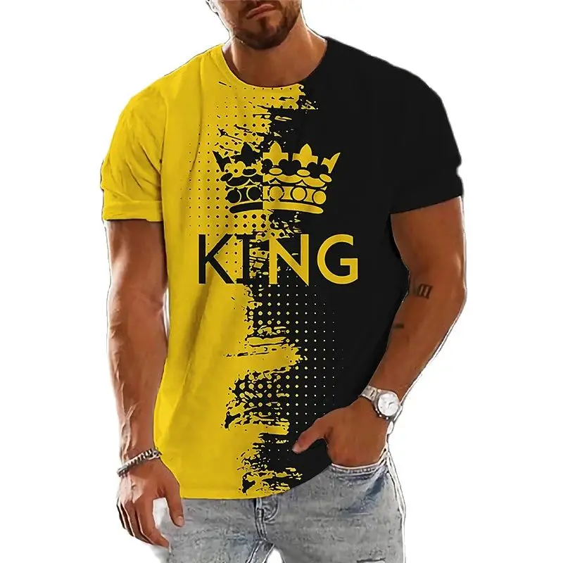 Summer Color Block King Crown Print Men's T Shirts Fashion O-Neck Short Sleeve Loose Clothing Apparel Oversized T Shirt For Men
Summer Color Block King Crown Print Men's T Shirts Fashion O-Neck Short Sleeve Loose Clothing Apparel Oversized T Shirt For Men