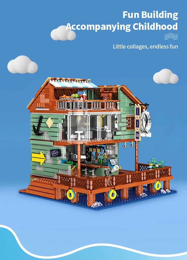 2096PCS Harbor Restaurant Building Blocks Seaside Street View House Construction MOC Bricks Toys Children's Christmas Gifts 2096PCS Harbor Restaurant Building Blocks Seaside Street View House Construction MOC Bricks Toys Children's Christmas Gifts