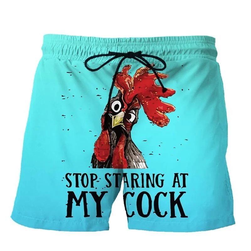 

3D Print Stop Staring At My Cock Short Pants For Men Boys Funny Swim Trunks Fashionable Funny Chicken Graphics Beach Shorts