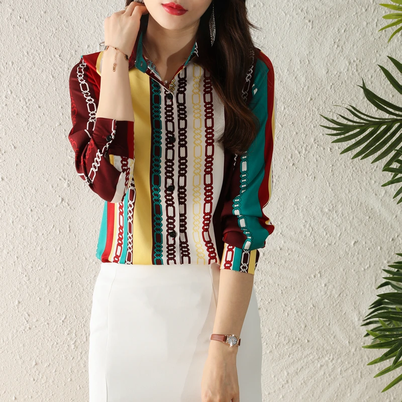 

Весенне-осенняя Повседневная цветная блузка в стиле пэчворк, Женская Роскошная модная блузка с длинным рукавом, элегантный женский офисный Топ Mq193