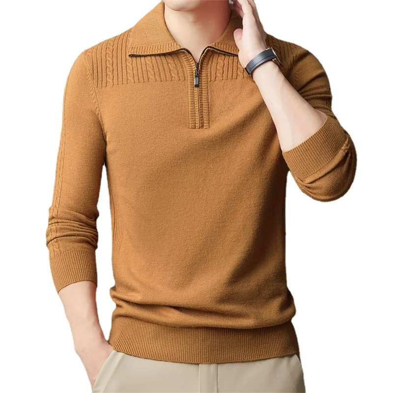 

Men's Autumn Winter New Half Turtleneck Zipper Sweater Men's Thickened Warm Middle-Aged Men's Knitted Classic Bottoming Shirt