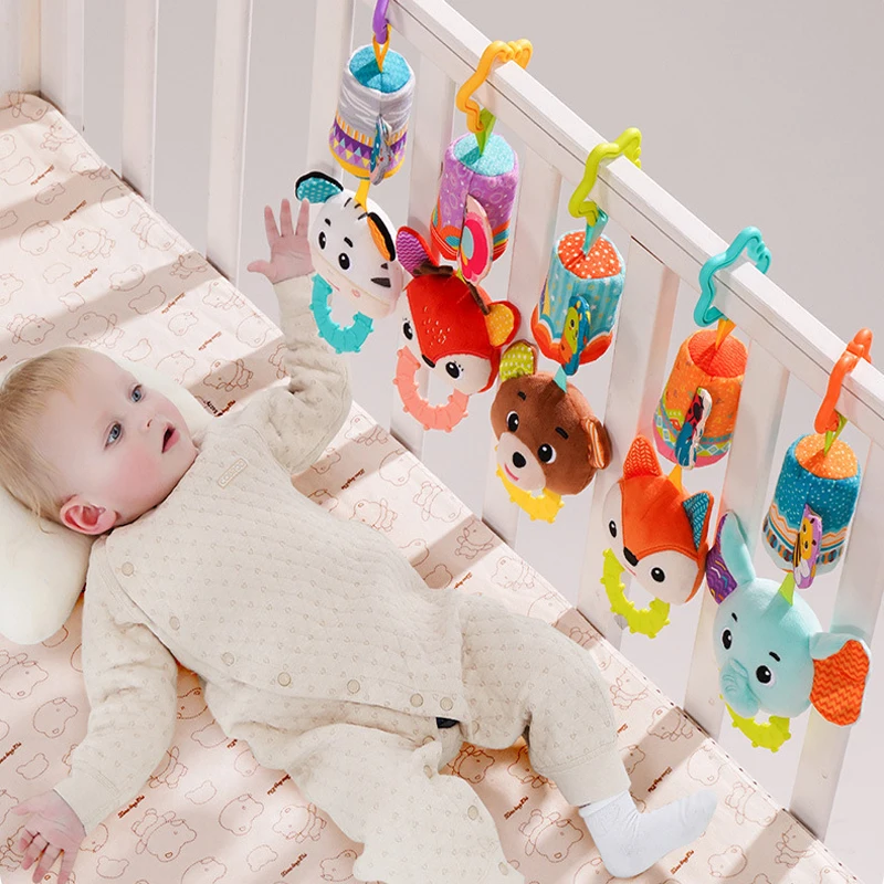 

Baby Soft Hanging Rattle Crinkle Squeaky Toy Animal Ring Plush Stroller Infant Car Bed Crib Activity Wind Chime with Teether Toy