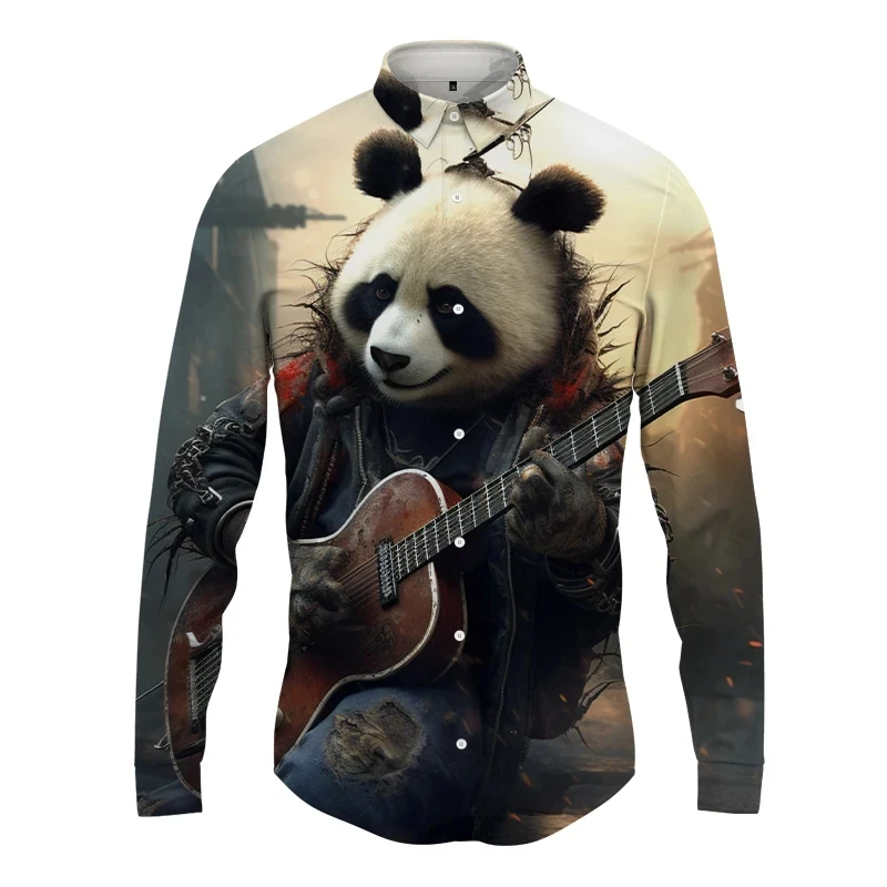 

Рубашка унисекс с 3D-принтом панды, модная сорочка с длинным рукавом, с лацканами, на пуговицах, уличная одежда оверсайз