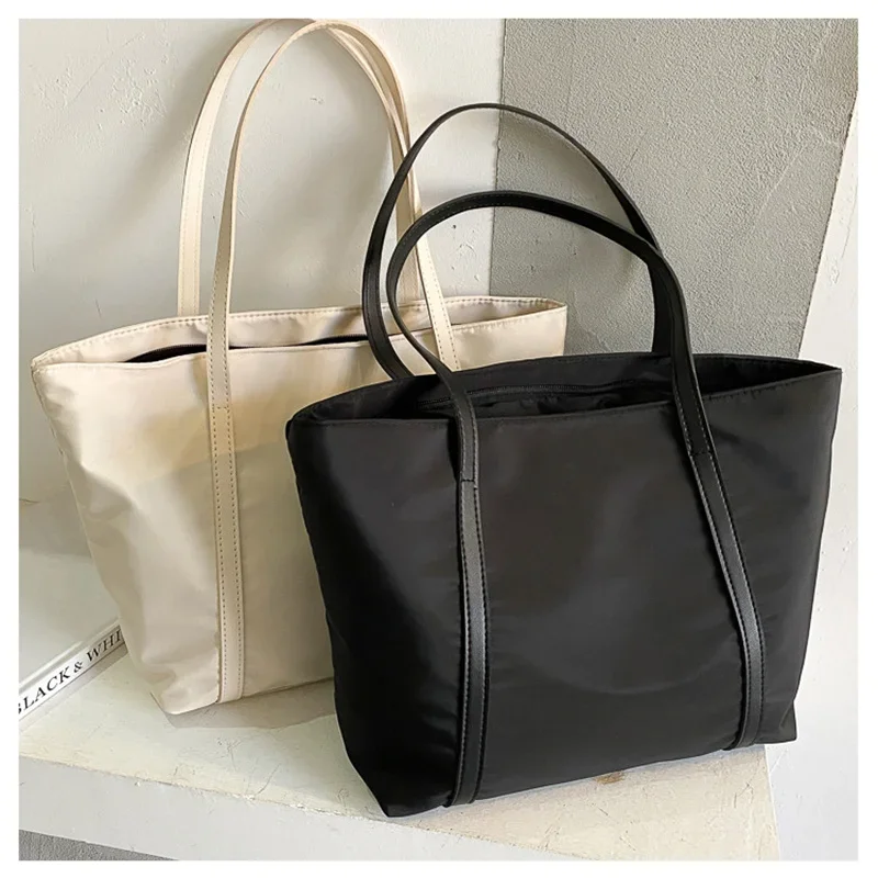 

Простая однотонная сумка на плечо, сумка-тоут из ткани Оксфорд с верхней ручкой, женские вместительные уличные сумки-шопперы на молнии для женщин, 2022