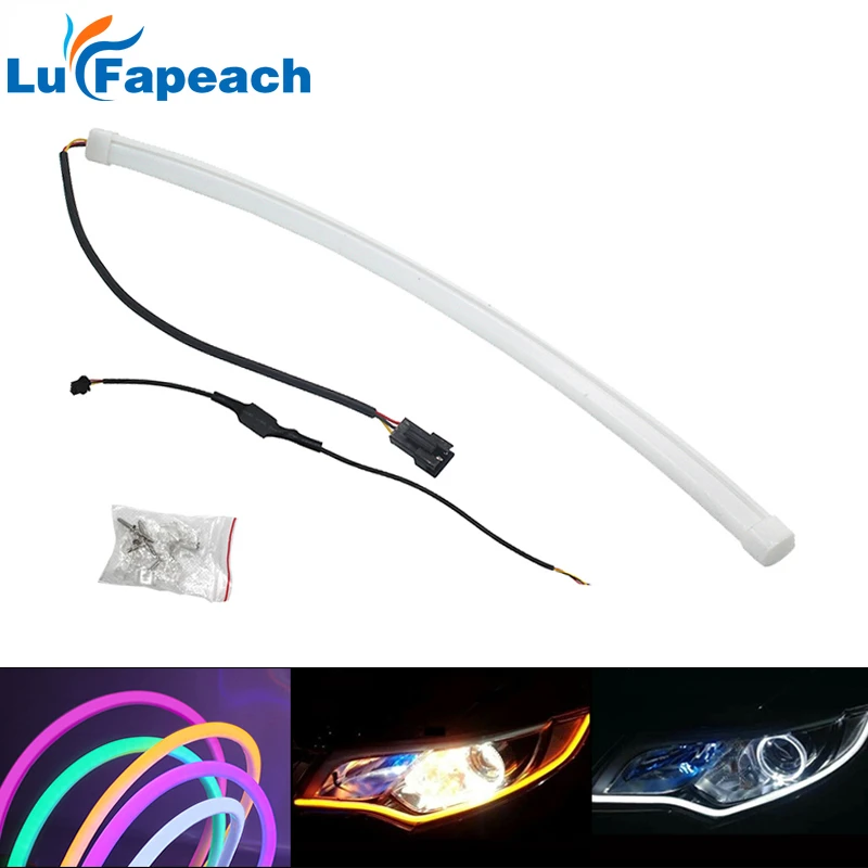 

2pcs DRL Flexible Daytime Running Light 30cm 45cm 60cm Turn Signal Strip Lamp White Red Yellow Blue Headlight Light Flow Flowing