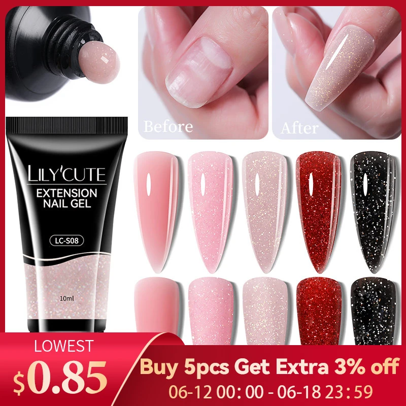 LILYCUTE 10 15ml Quick Extension Gel Nail Polish Nude Glitter Pink