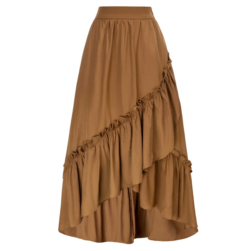 

SD Women Renaissance High Low Skirt Elastic High Waist Ruffled Hem Swing Skirt With Pockets Ankle Length Flowy A-line Skirt A30