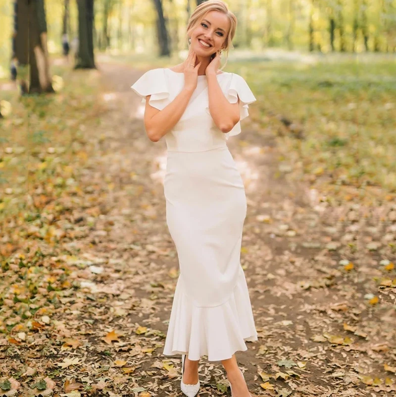 Lsyx O Neck Simple Beach Mermaid Wedding Dresses Ruffles Short Sleeve Bride Dress Ankle Length Bohomian Wedding Gown For Women
Lsyx O Neck Simple Beach Mermaid Wedding Dresses Ruffles Short Sleeve Bride Dress Ankle Length Bohomian Wedding Gown For Women