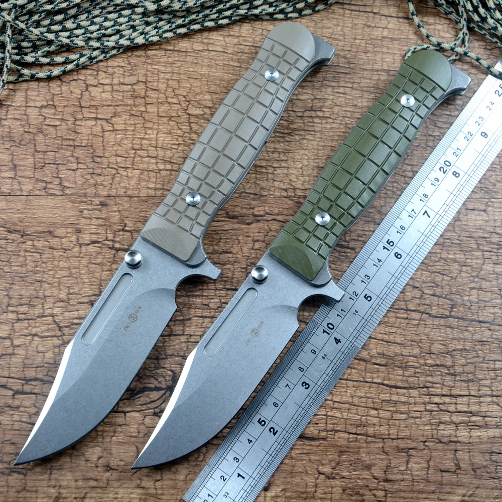 

TWOSUN TS418 Folding Knife Hunting Outdoor Camping Pocket Daily EDC Tool D2 Stonewash Blade TC4 G10 Handle