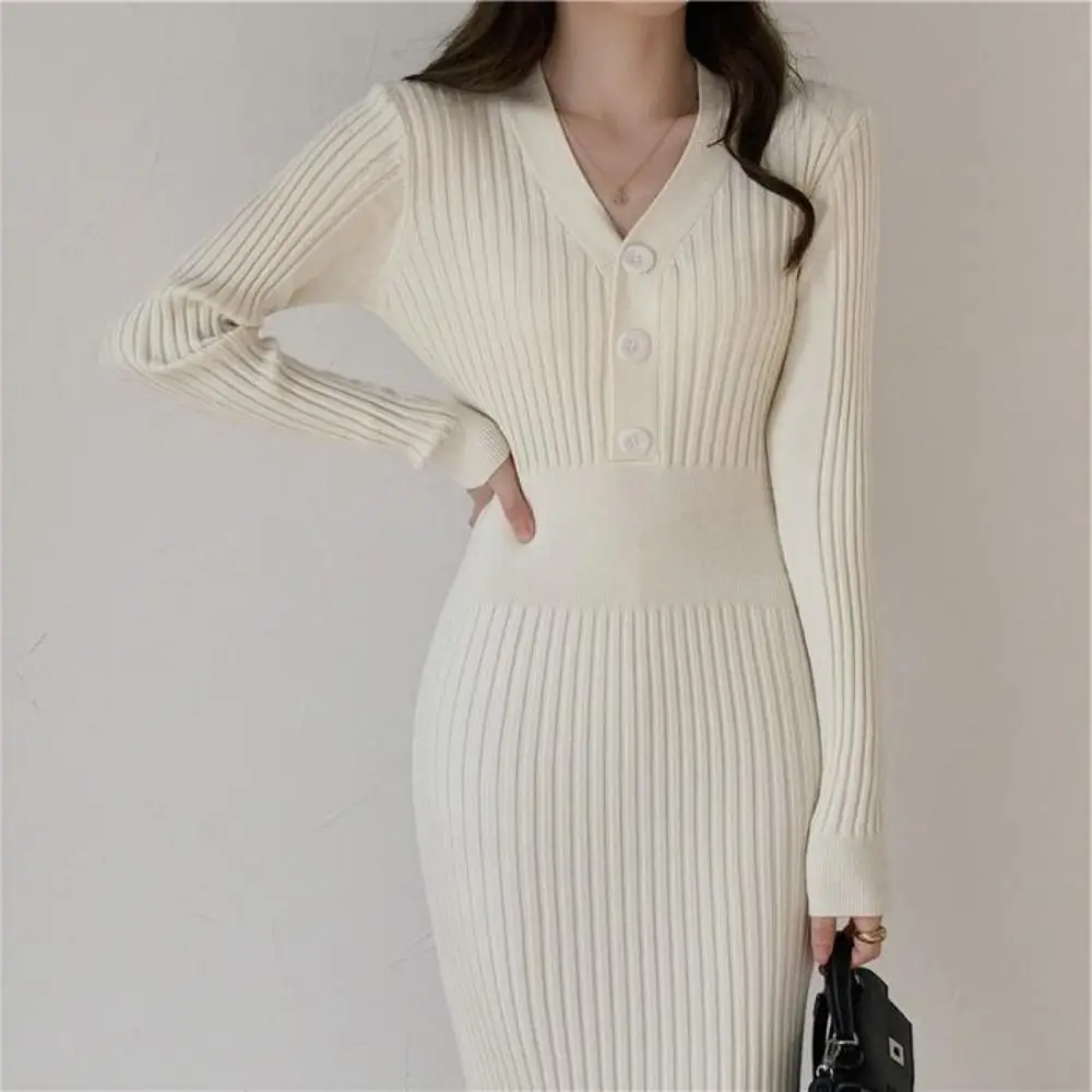 V-neck Winter Knit Warm Long Dress Korean Style Soft Woman's Knitted Dress Bottom Wrap Dress Comfortable
V-neck Winter Knit Warm Long Dress Korean Style Soft Woman's Knitted Dress Bottom Wrap Dress Comfortable