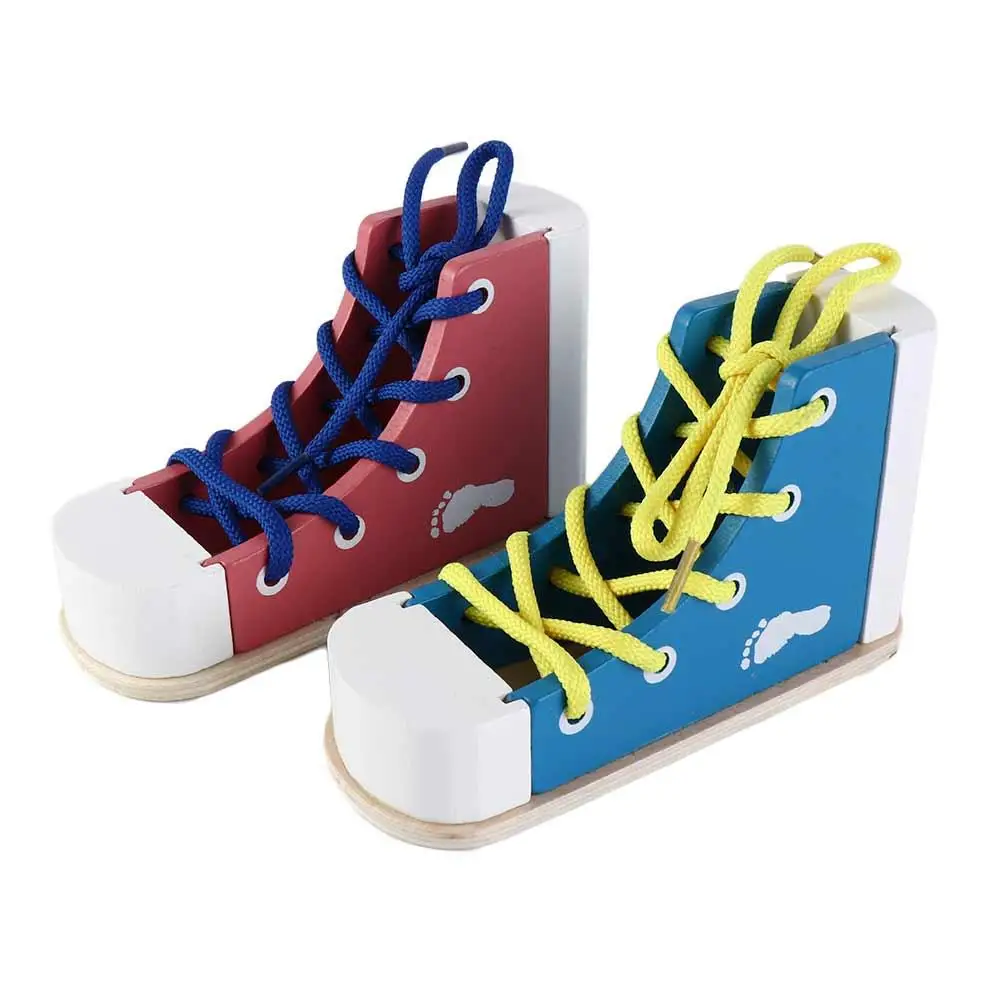 

Tie Shoes Wooden Shoelace Toys Puzzle game Lacing Shoes Wearing Shoes with Shoelaces Toy Wood Lacing Sneaker