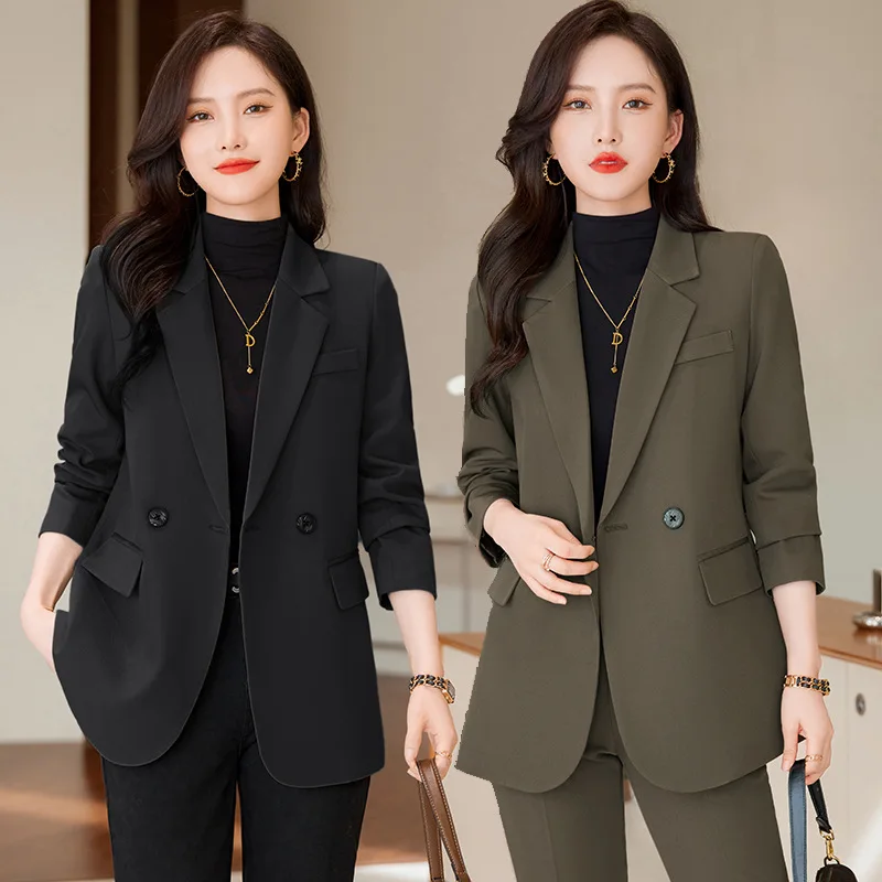 

2023 Professional Suit Women's Autumn Fashion New Korean Style Light Mature Goddess Style Black Suit Jacket Overalls