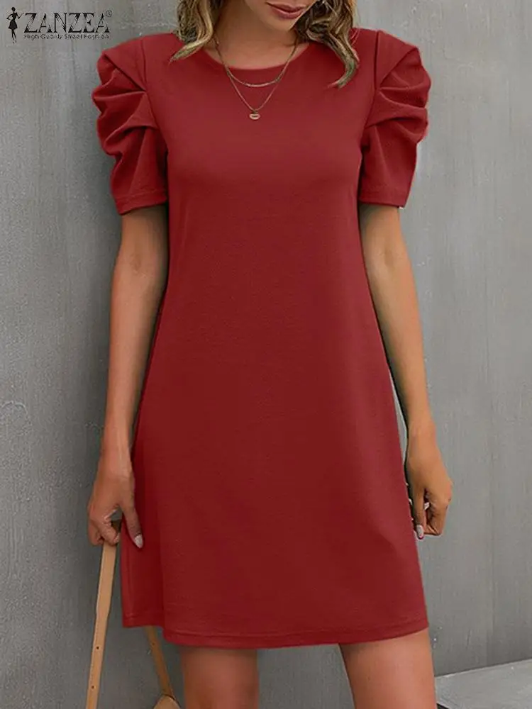 

Платье ZANZEA женское до колен, элегантное модное повседневное, праздничный сарафан с коротким рукавом и круглым вырезом, лето 2024