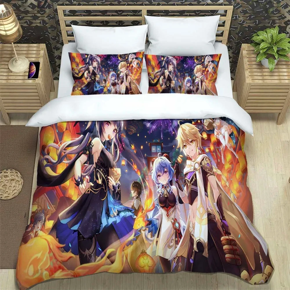 

Genshin Impact Animation Cartoon soft and comfortable bedding set luxury quilt cover Customizable comforter bedding sets