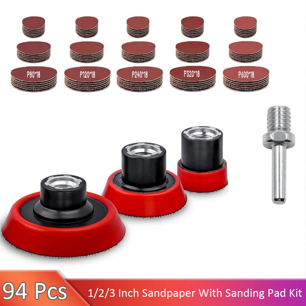 

1/ 2/3 Inch Hook&Loop Backing Pad Set With 90PCS Sanding Discs And 5/8-11 Threads Sanding Pad for Wood Sanding Buffing Polishing