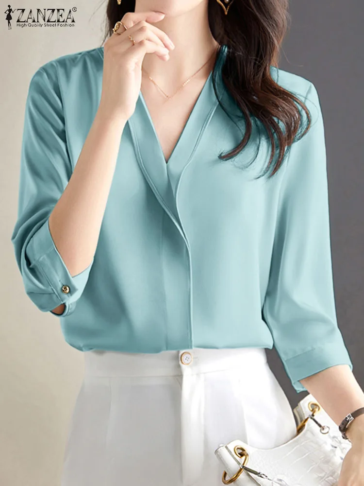 ZANZEA Women Summer Satin Blouse Elegant Office Shirt 3/4 Sleeve V Neck Tunic Tops Causal Loose Work Blusas Femme Mujer Chemise
ZANZEA Women Summer Satin Blouse Elegant Office Shirt 3/4 Sleeve V Neck Tunic Tops Causal Loose Work Blusas Femme Mujer Chemise