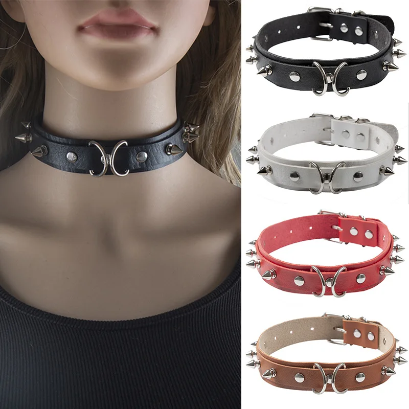 

Emo Spike Choker Punk Collar Female Women Men Black Leather Studded Rivets Chocker Necklace Goth Jewelry Gothic Accessories