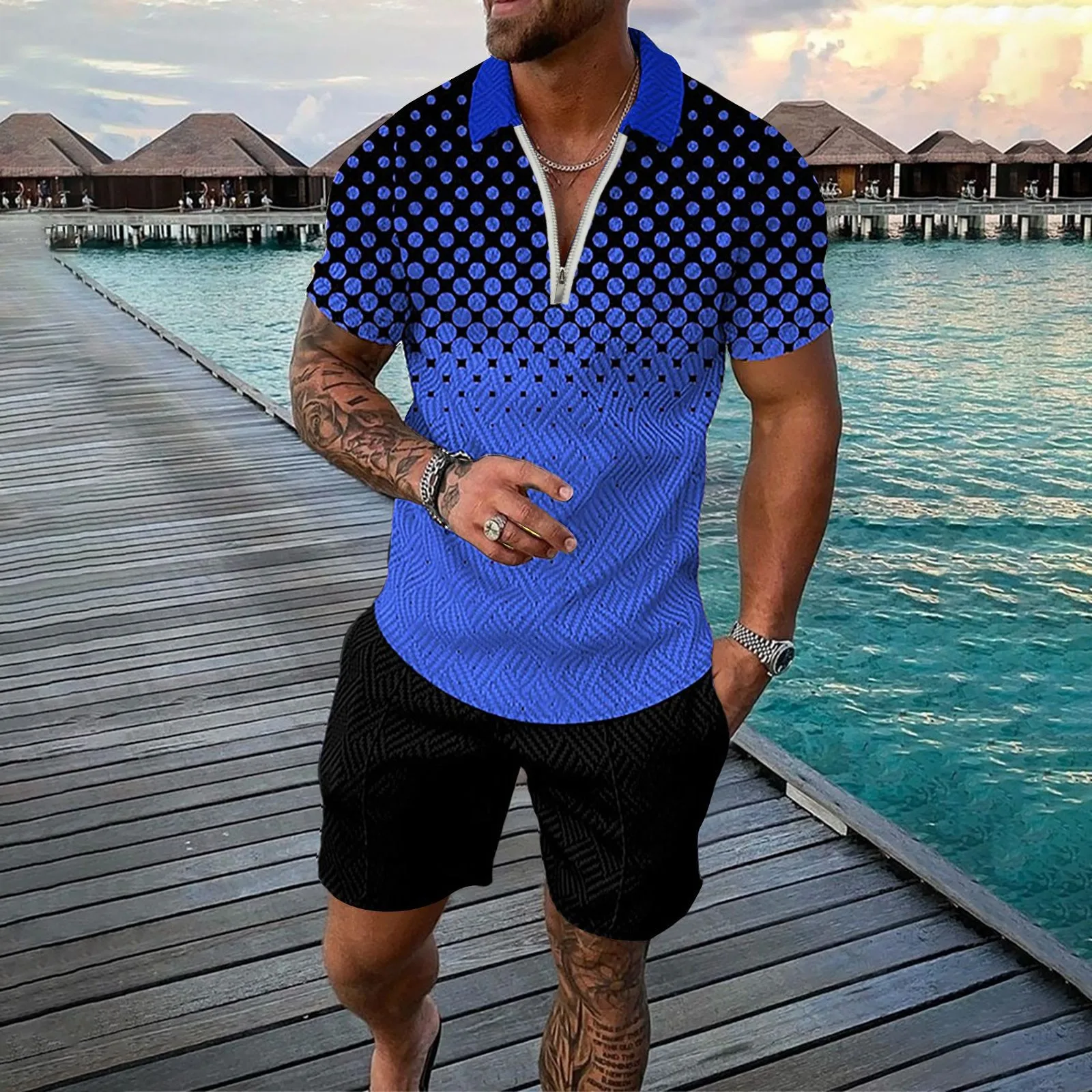 

Men's 3D Short Sleeve Suit Shorts Beach Tropical HawaiianSS Body Sports Shorts Suit Sports Suit Beach Vacation Print Men's Suits