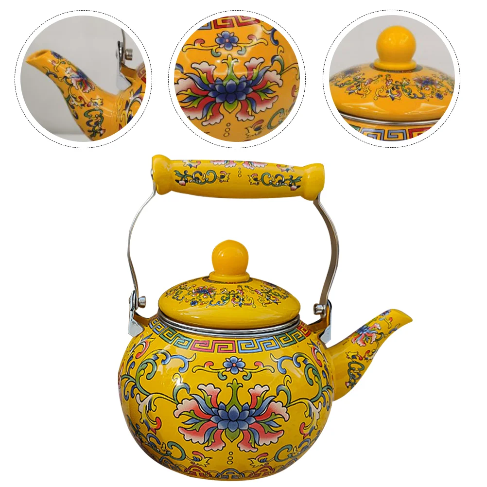 

Doitool Ceramic Enamel Tea Kettle 2.2L Large Porcelain Enameled Teakettle Floral Teapot Stovetop Hot Water Kettle Pot