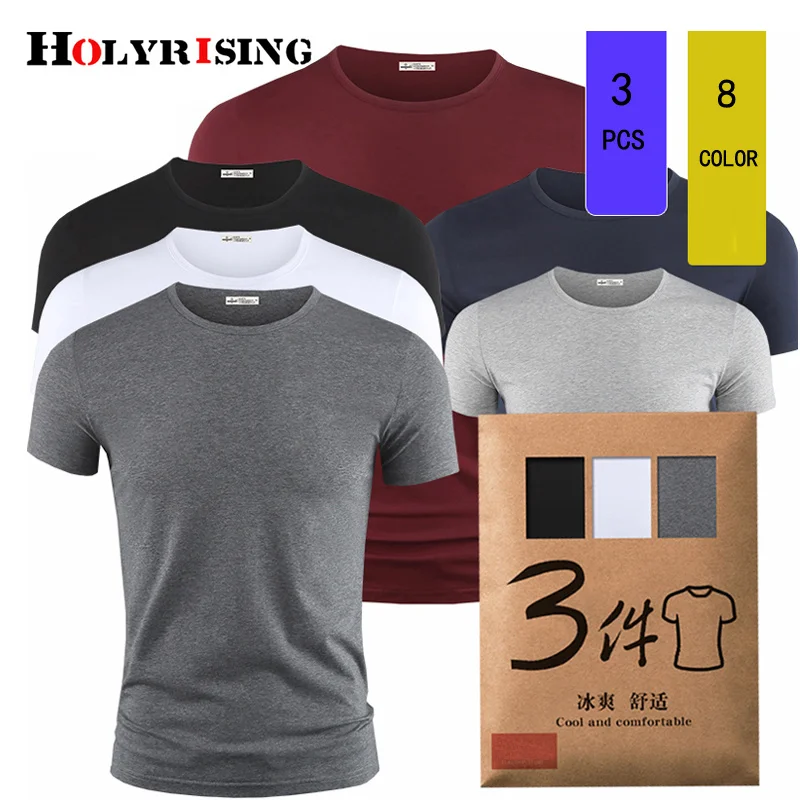 

Holyrising Men T Shirt Short Sleeves 3-pack shirt Solid Cotton s ee Summer op Sous Vetement Homme 19174