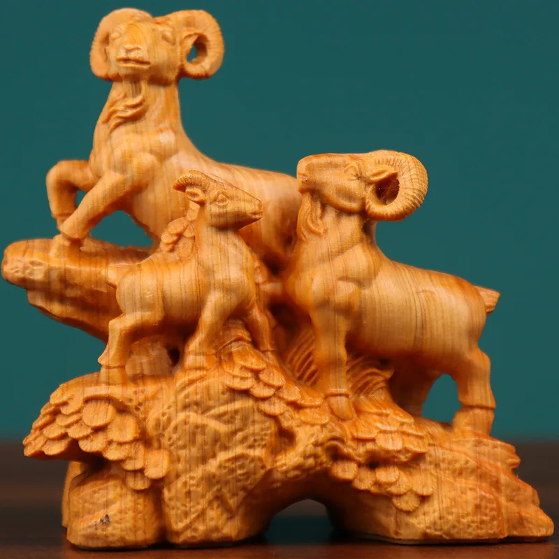 

Статуя из массива дерева sanyangkaitaiзнаменитый благословение животное, традиционная ручная резьба, статуя в подарок