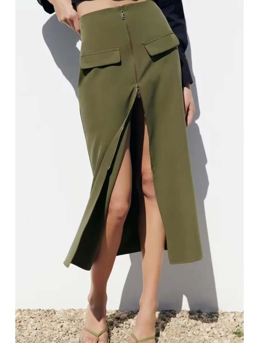 Women's Fashion High Waist Front Slit Pockets Cargo Skirt Vintage Zipper Fly Midi Skirts Spring Female Cargo Skirts Streetwear
Women's Fashion High Waist Front Slit Pockets Cargo Skirt Vintage Zipper Fly Midi Skirts Spring Female Cargo Skirts Streetwear