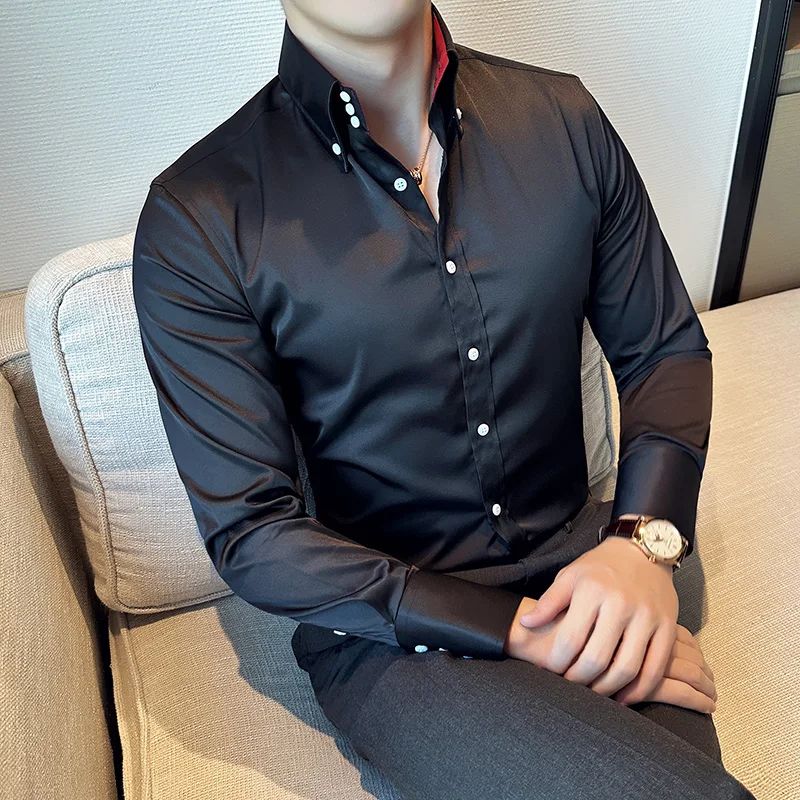 

Рубашка мужская с длинным рукавом, брендовая одежда, приталенная деловая офисная классическая сорочка, Повседневная белая