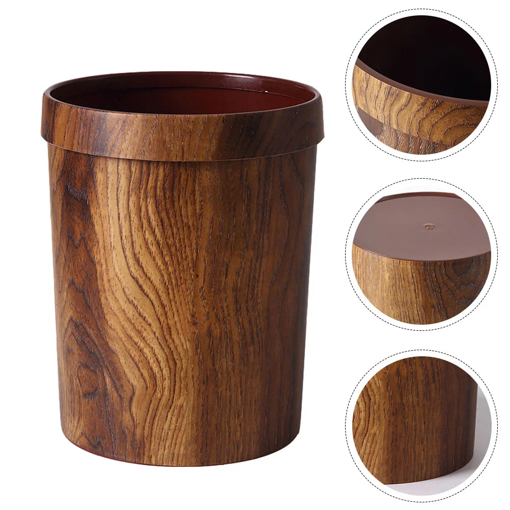 

Wood Grain Trash Can Vintage Kitchen Wastebasket Rustic Recycling Bin Round Garbage Can Removable Ring Top Rubbish Container