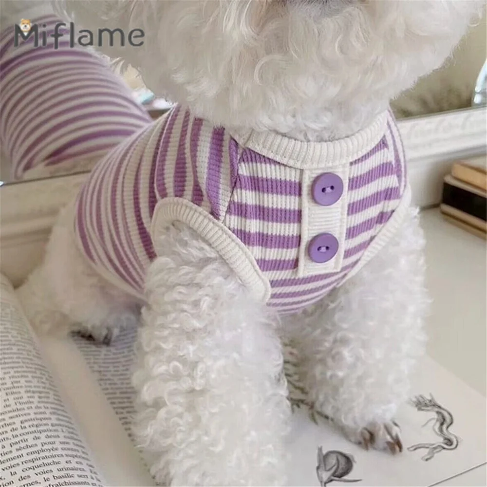 

Miflame Summer Thin Pet Clothing Minimalist Striped Puppy Vest Yorkies Teddy Bichon Knitted Small Medium Dogs Clothes