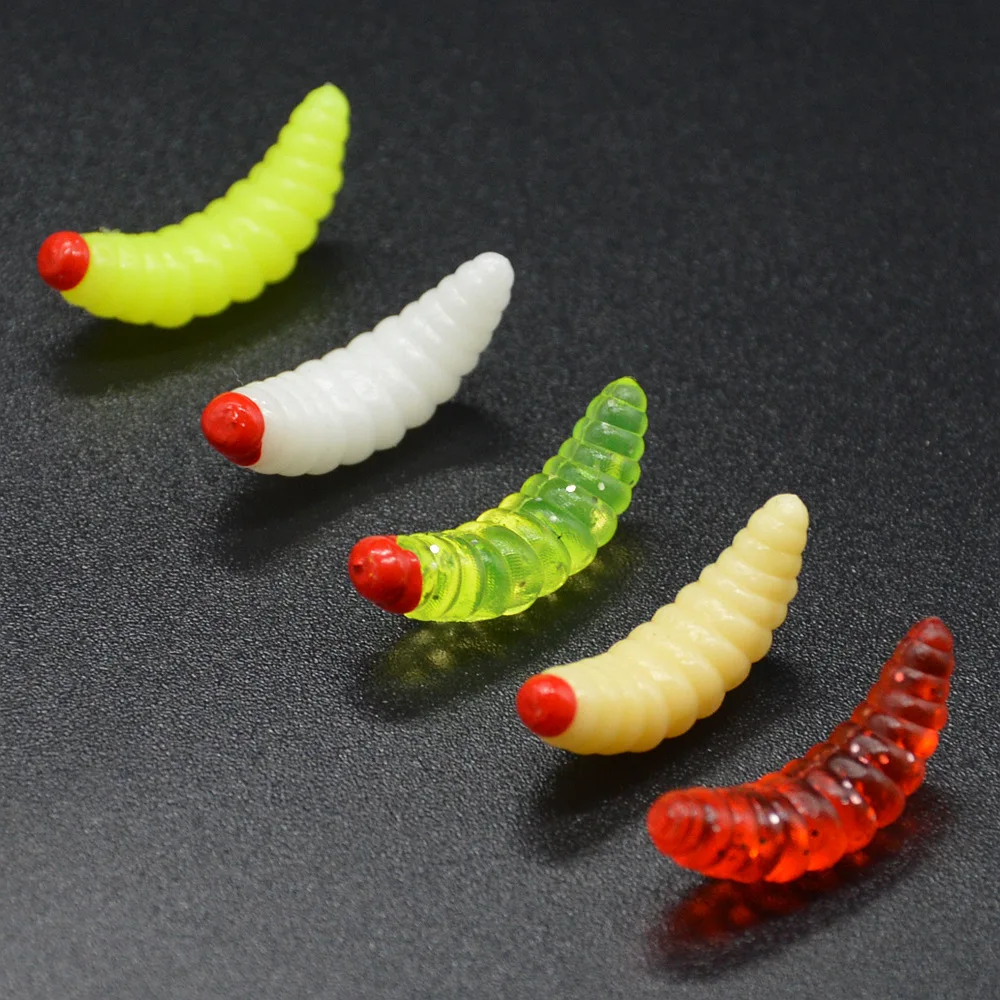 

50Pcs Soft Baits Artificial Fishing Lure 2cm 0.4g Bionic Bread Worm Silicone Lifelike Maggot Grub with Fishy and Musky Smell