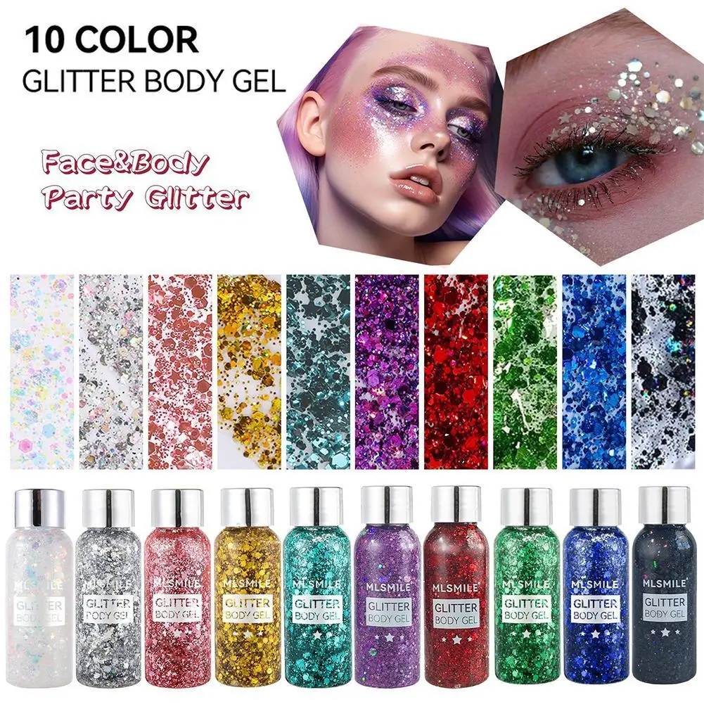 

Body Glitter Gel Holographic Glitter Liquid 30ml for Party Makeup Face Body Eye Lips Hair Cosmetic Chunky Glitter Eyeshadow