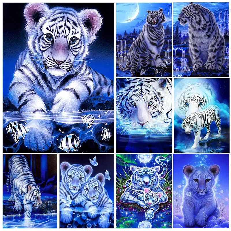 

DIY 5D Diamond Painting Full Drill Animal Blue White Tiger Picture Diamond Mosaic Hand Inlaid Rhinestones Embroidery Home Decor