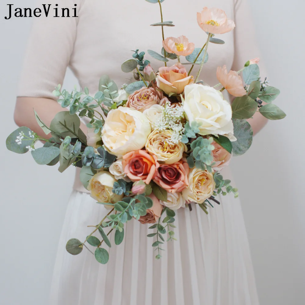 JaneVini Artificial Champagne Bride Wedding Flowers Bouquet the Rose Peony Eucalyptus Natural Bridal Bouquet Ramo Rosas Novia 
JaneVini Artificial Champagne Bride Wedding Flowers Bouquet the Rose Peony Eucalyptus Natural Bridal Bouquet Ramo Rosas Novia