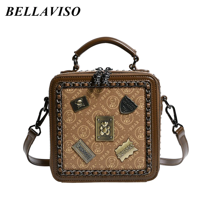 BellaViso Niche Women's PU Leather Crossbody Bag Female's Retro Portable Badge Cartoon Bear Printed Square Shoulder Bags BLCR-20 
BellaViso Niche Women's PU Leather Crossbody Bag Female's Retro Portable Badge Cartoon Bear Printed Square Shoulder Bags BLCR-20