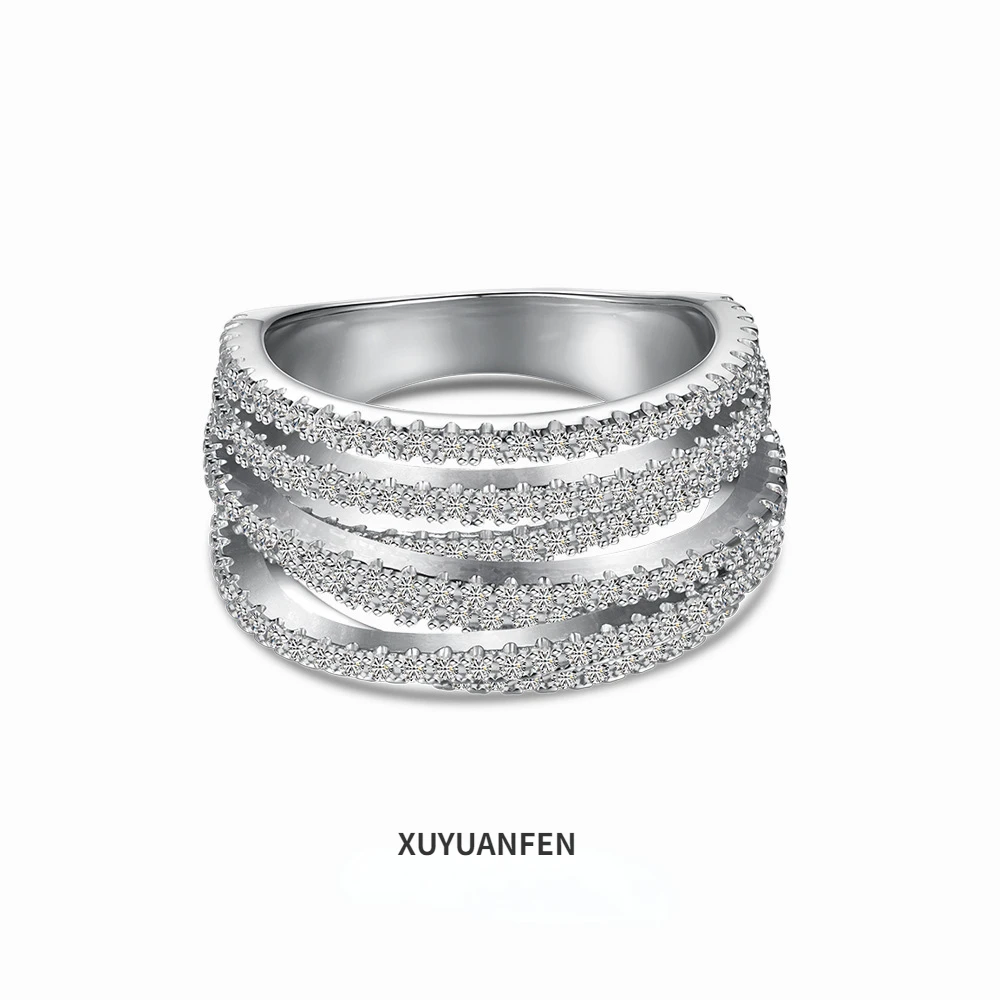 

XUYUANFEN Cross Border New S925 Sterling Silver Ring for Women with Irregular Layered Design and Zircon Inlaid Female Closure