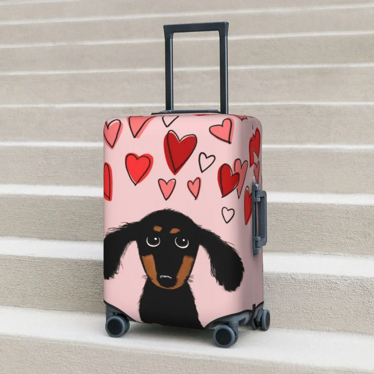 

Cute Dachshund Puppy Dog With Valentine Hearts Suitcase Cover Vacation Animal Lover Strectch Luggage Case Cruise Trip Protection
