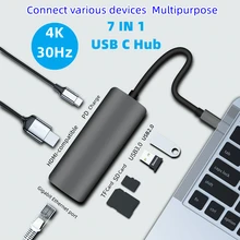 Type C HUB 7 in 1 Docking Station For Macbook HDMI-compatible 4K with USB 3.0 Ports 65W PD Charging RJ45 Ethernet SD/TF USB C Type C HUB 7 in 1 Docking Station For Macbook HDMI-compatible 4K with USB 3.0 Ports 65W PD Charging RJ45 Ethernet SD/TF USB C