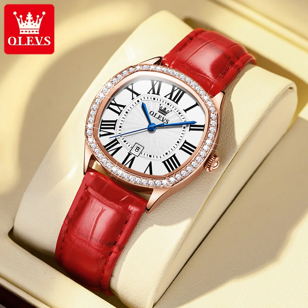 

OLEVS Fashion Quartz Watch for Women Luxury Diamond Inlay Women's Watches Waterproof Calendar Roman Number Dial Wristwatch Reloj