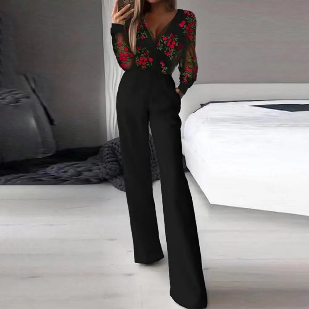 Women Jumpsuit V Neck Mesh Embroidery Lady Jumpsuit Long Sleeve Flower Slim Fit See-through Spring Jumpsuit For Dating
Women Jumpsuit V Neck Mesh Embroidery Lady Jumpsuit Long Sleeve Flower Slim Fit See-through Spring Jumpsuit For Dating